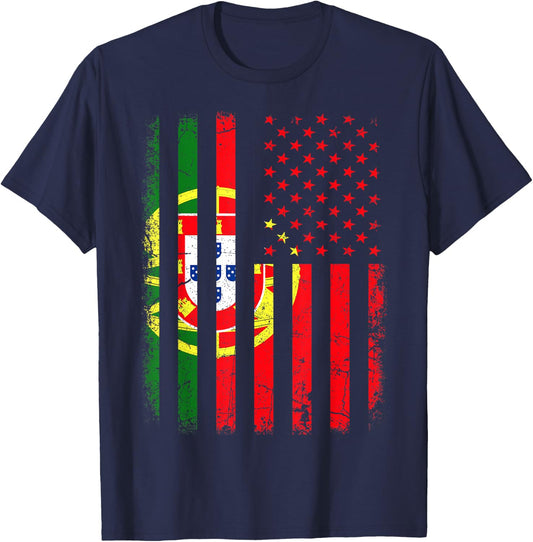 Portuguese American Flag Portugal America Pride Heritage T-Shirt - T-Shirt | Navy