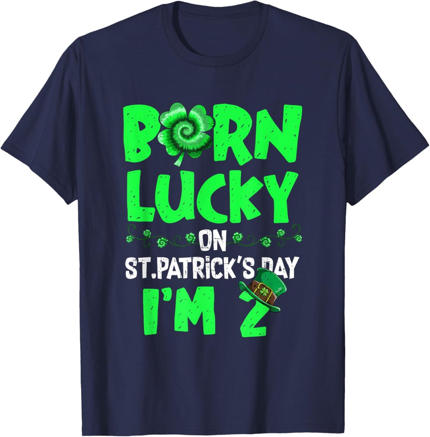 St Patricks Day 2th Birthday Boy Girl 2 Years Old Boys Kids T-Shirt - T-Shirt | Navy