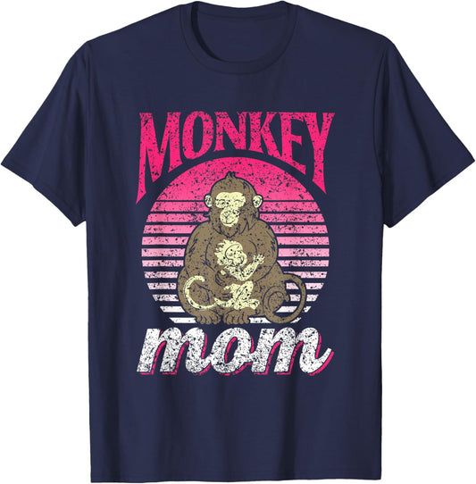 Monkey Mom Saying Monkeys Animal Lover Mother Mommy Mama T-Shirt - T-Shirt | Navy