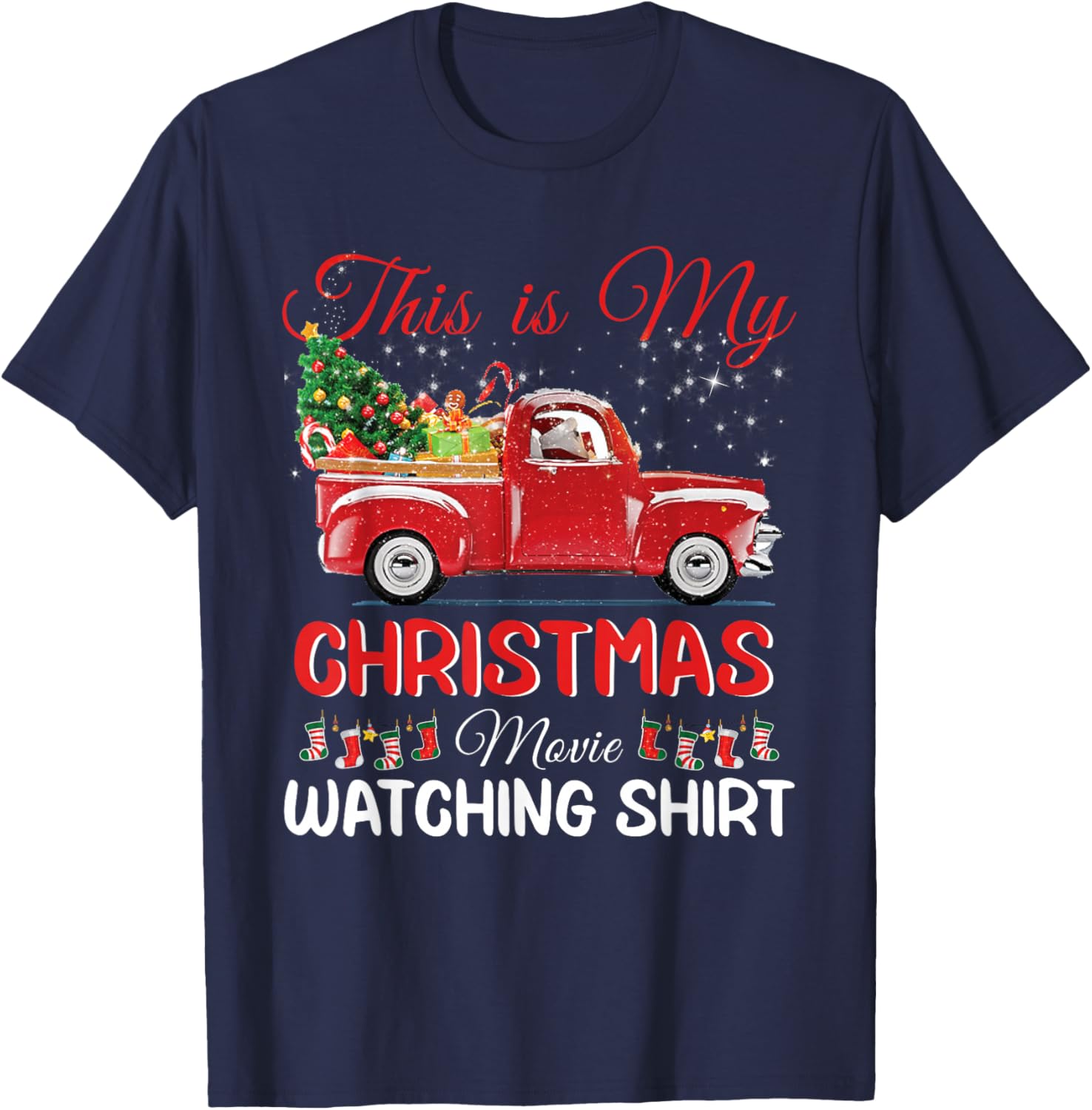 This Is My Christmas Movie Watching with Vintage Truck T-Shirt - T-Shirt | Navy