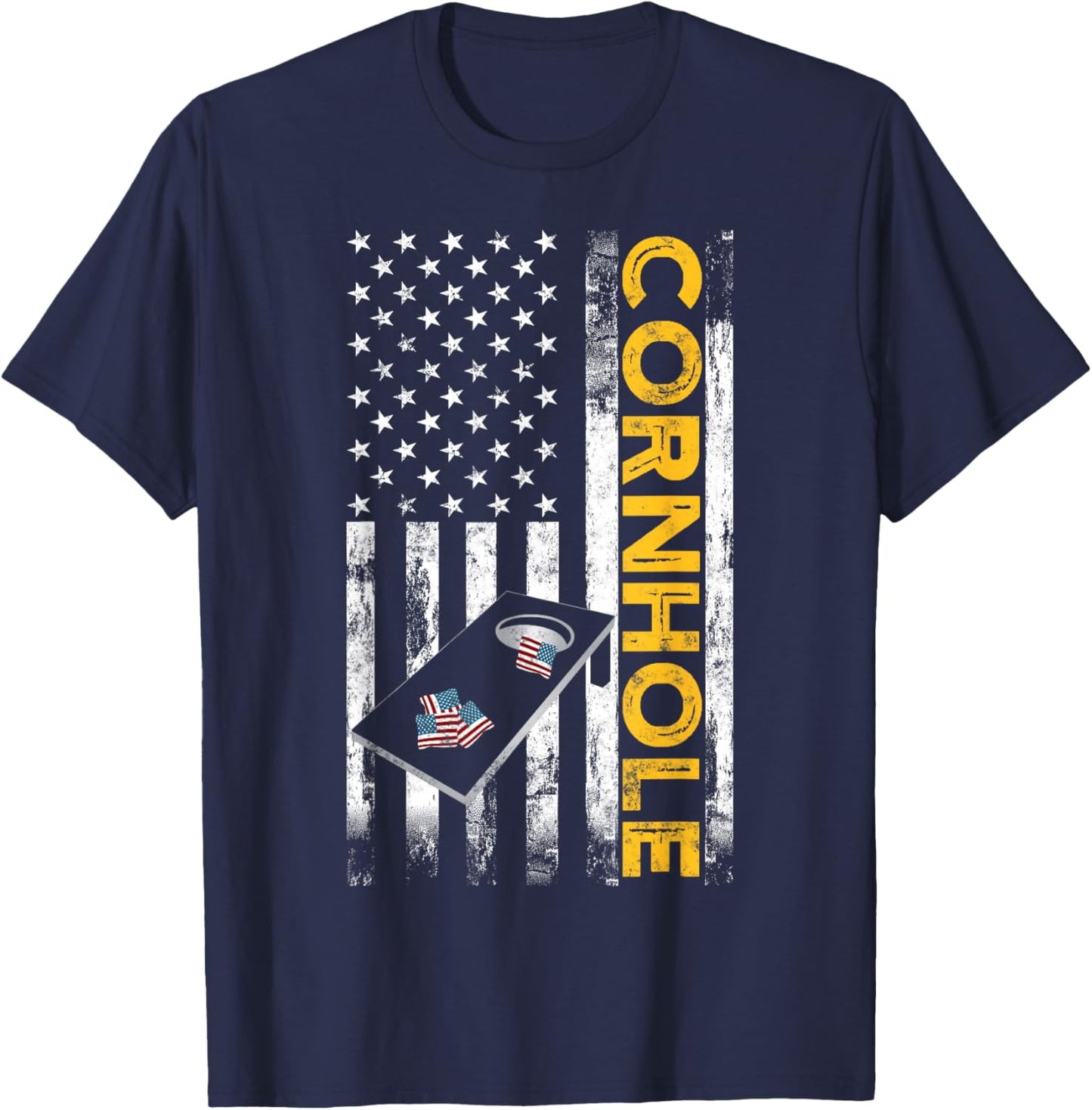 Patriotic Cornhole Player USA American flag Corn hole lover T-Shirt - T-Shirt | Navy