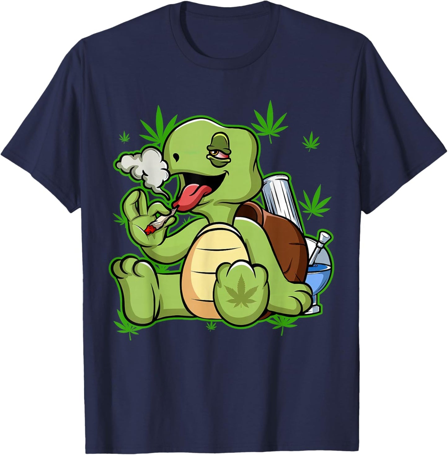 Funny Turtle Smoking Weed Cannabis Marijuana T-Shirt - T-Shirt | Navy
