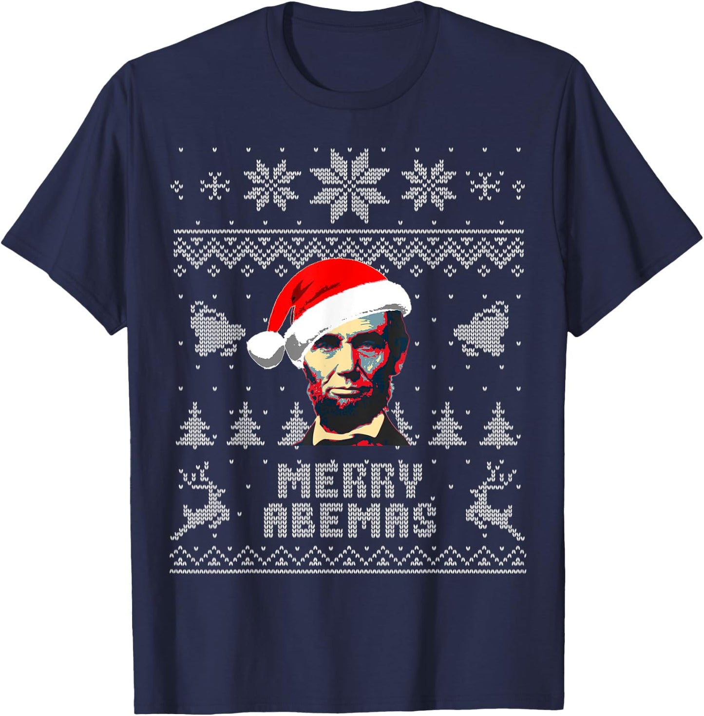 Abraham Lincoln Merry Abemas Funny Christmas T-Shirt - T-Shirt | Navy