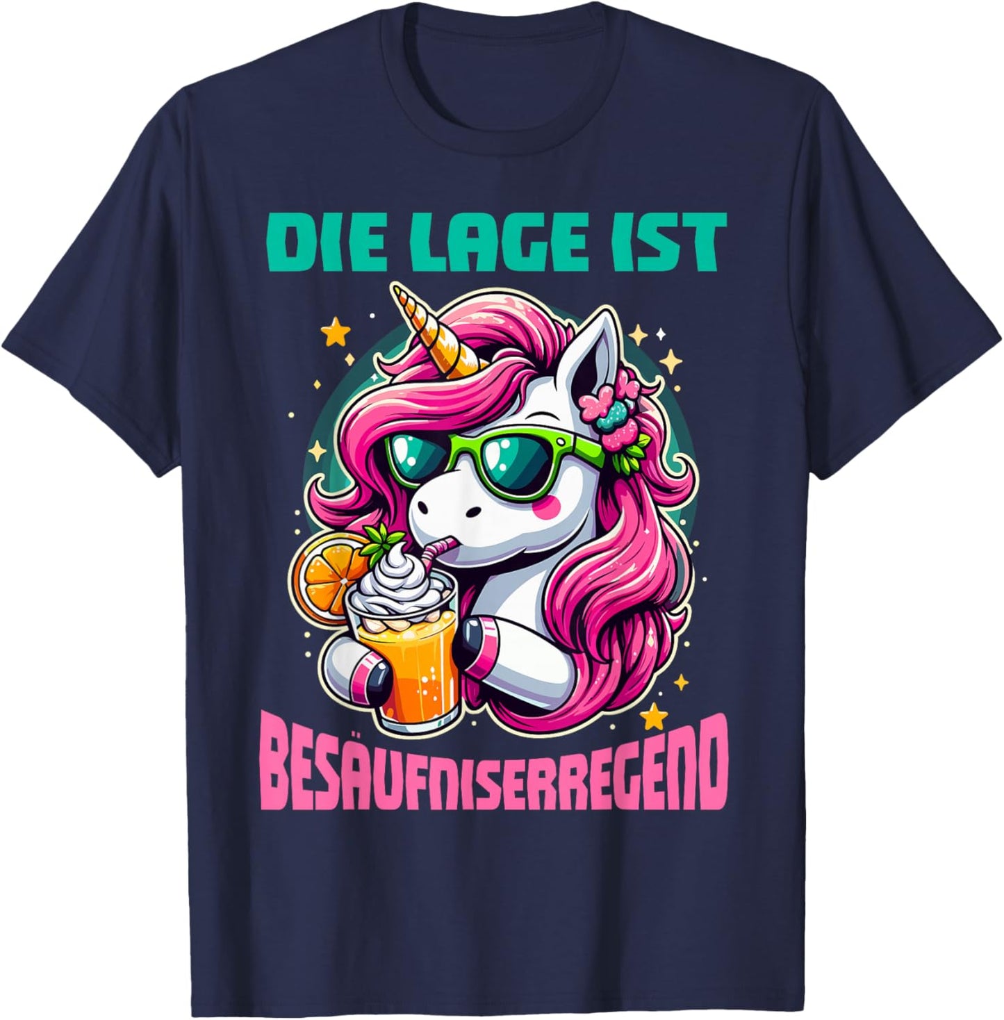 Die Lage Ist Besäufniserregend Party Humor Einhorn Trinker T-Shirt - T-Shirt | Navy
