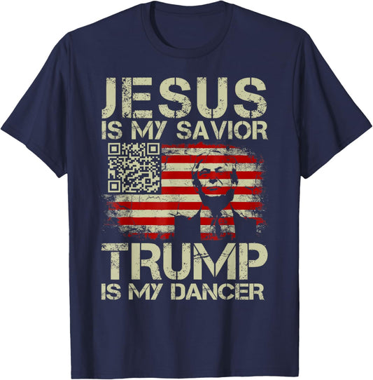 Jesus Is My Savior Trump Is My Dancer QR Trump Dancing Code T-Shirt - T-Shirt | Navy