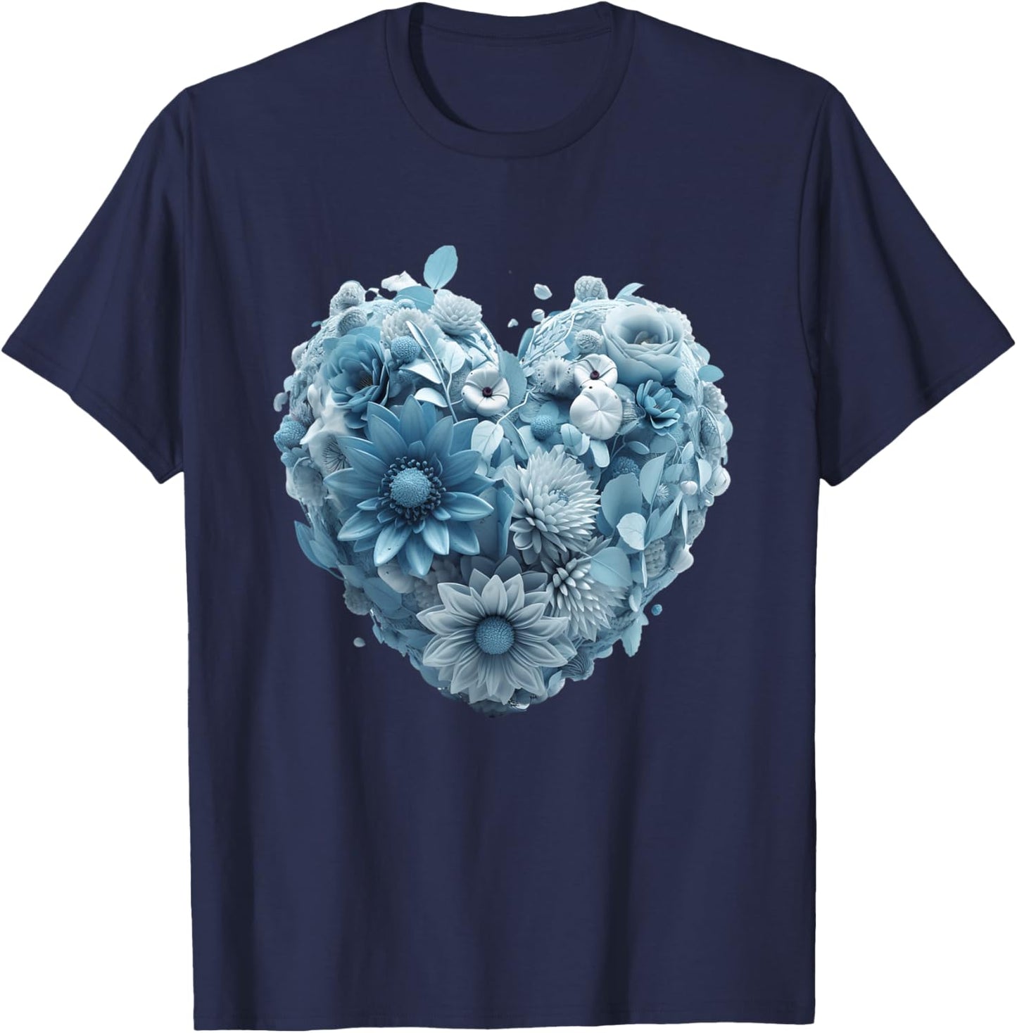 Cute Light Blue Heart Graphic Made of Flowers Girl T-Shirt - T-Shirt | Navy