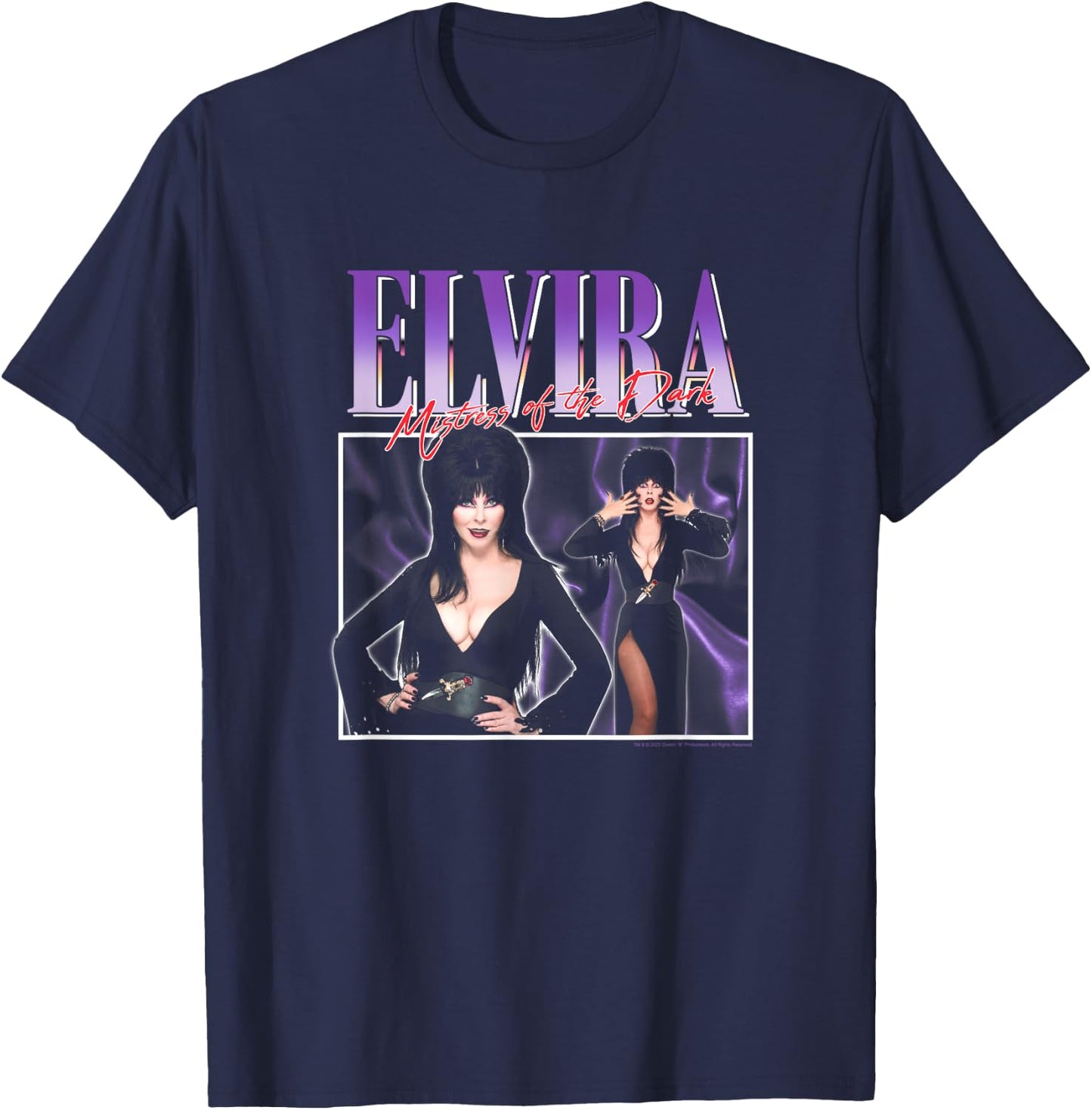 Elvira, Mistress of The Dark Purple 90's Horror T-Shirt - T-Shirt | Navy