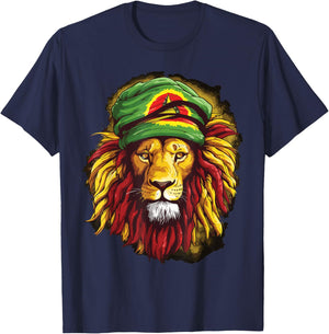 Jamaican Lion Jamaican Rasta Flag Lion Of Judah Reggae Music T-Shirt - T-Shirt | Navy