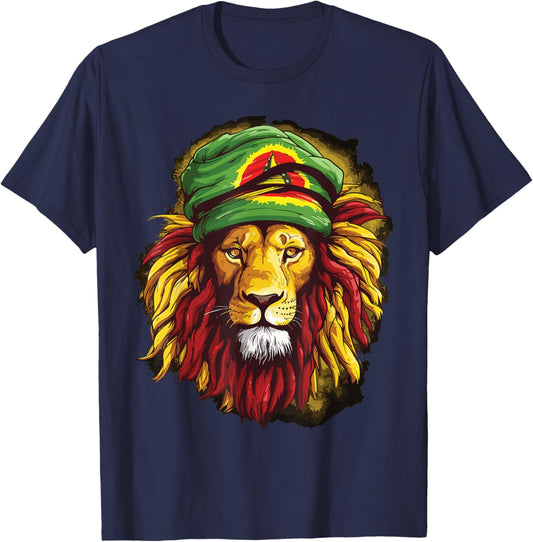 Jamaican Lion Jamaican Rasta Flag Lion Of Judah Reggae Music T-Shirt - T-Shirt | Navy