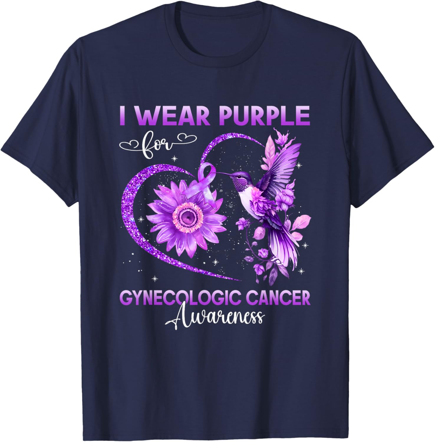 I Wear Purple For Gynecologic Cancer Awareness Hummingbird T-Shirt - T-Shirt | Navy
