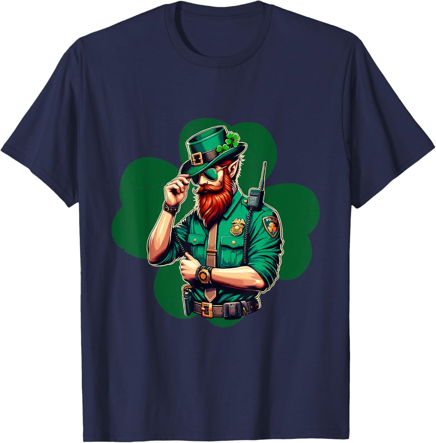 Police Officer St Patricks Day Irish Shamrock Lucky Cop T-Shirt - T-Shirt | Navy