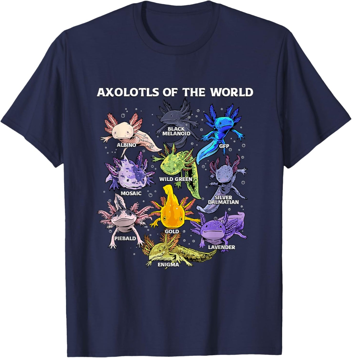 Axolotl Cute Axolotls Animals of the World Herpetology T-Shirt - T-Shirt | Navy