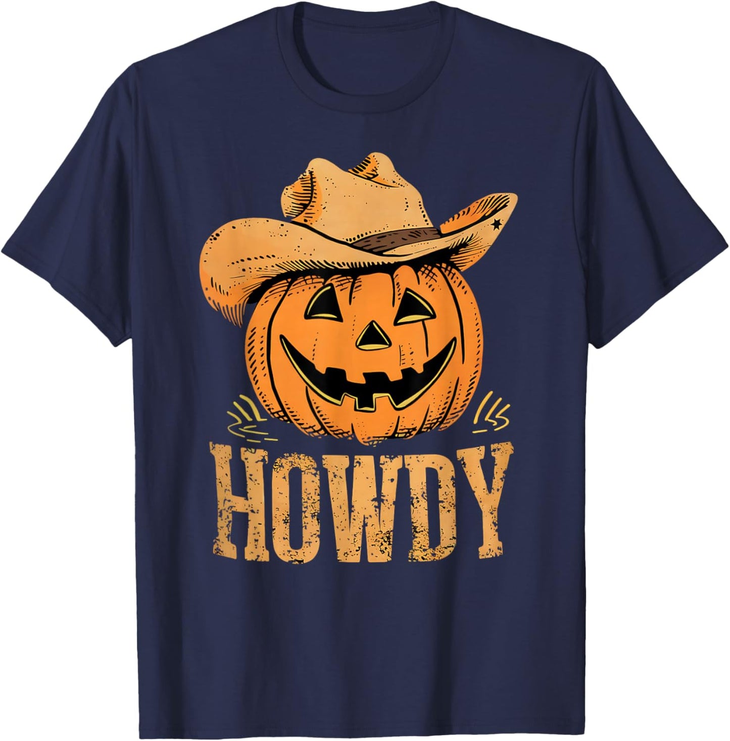 Western Rodeo Festive Cowboy Pumpkin Howdy Halloween T-Shirt - T-Shirt | Navy