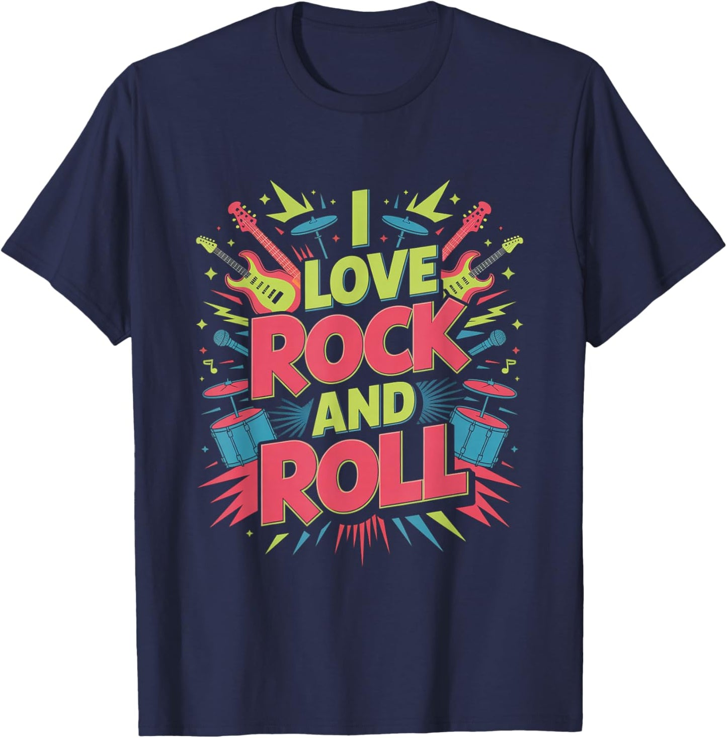 I Love Rock and Roll Music Lovers T-Shirt - T-Shirt | Navy