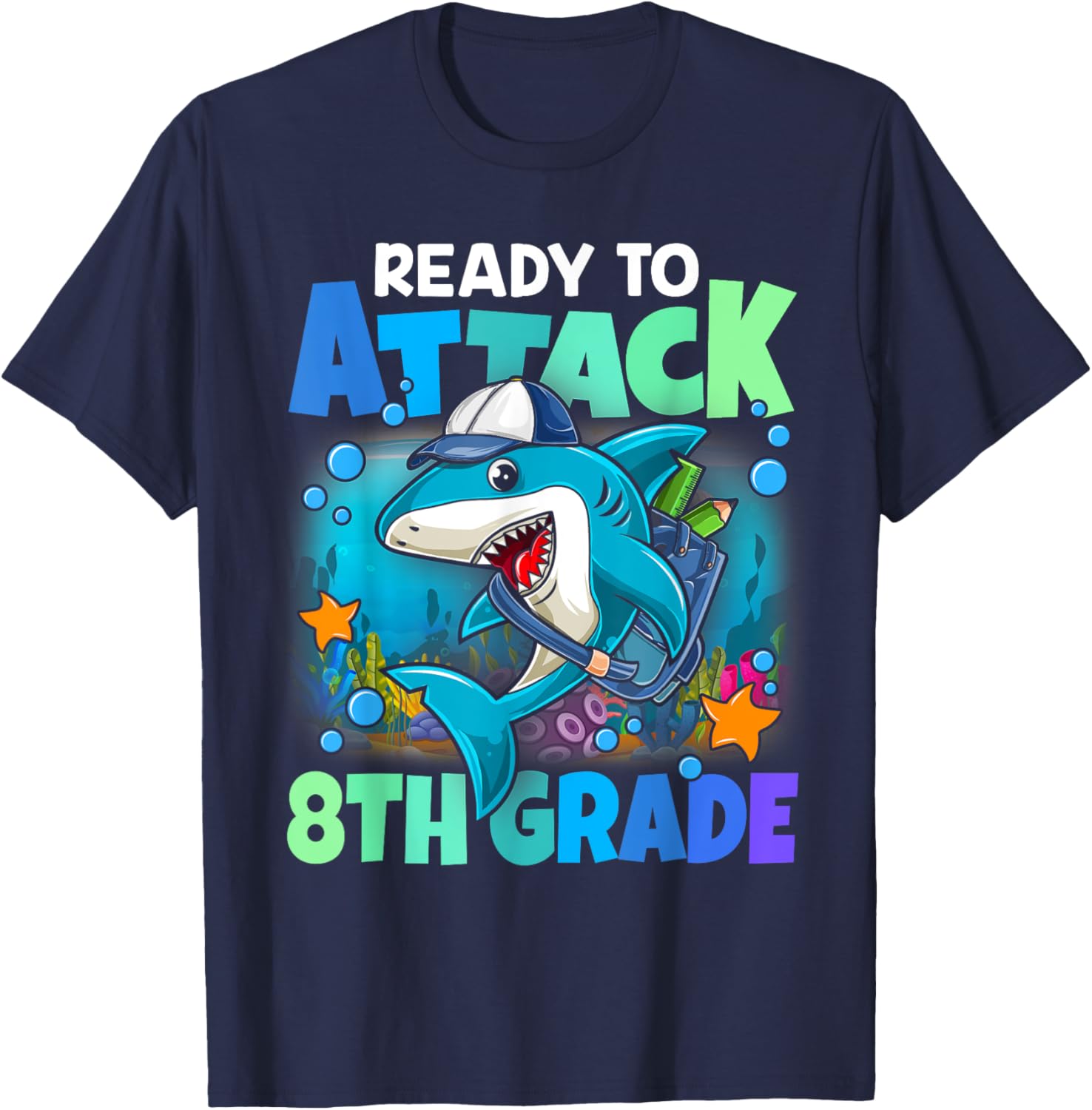 Ready To Attack 8th grade Shark Back To School Boys Kids T-Shirt - T-Shirt | Navy