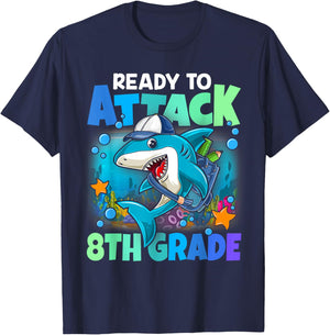 Ready To Attack 8th grade Shark Back To School Boys Kids T-Shirt - T-Shirt | Navy
