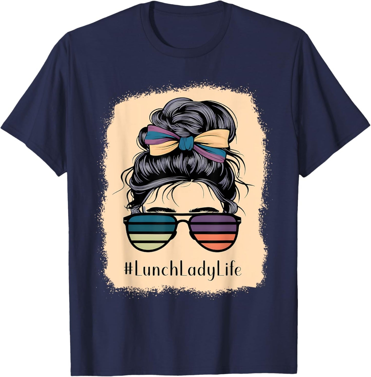Lunch Lady Life Messy Hair Bun Girl T-Shirt - T-Shirt | Navy