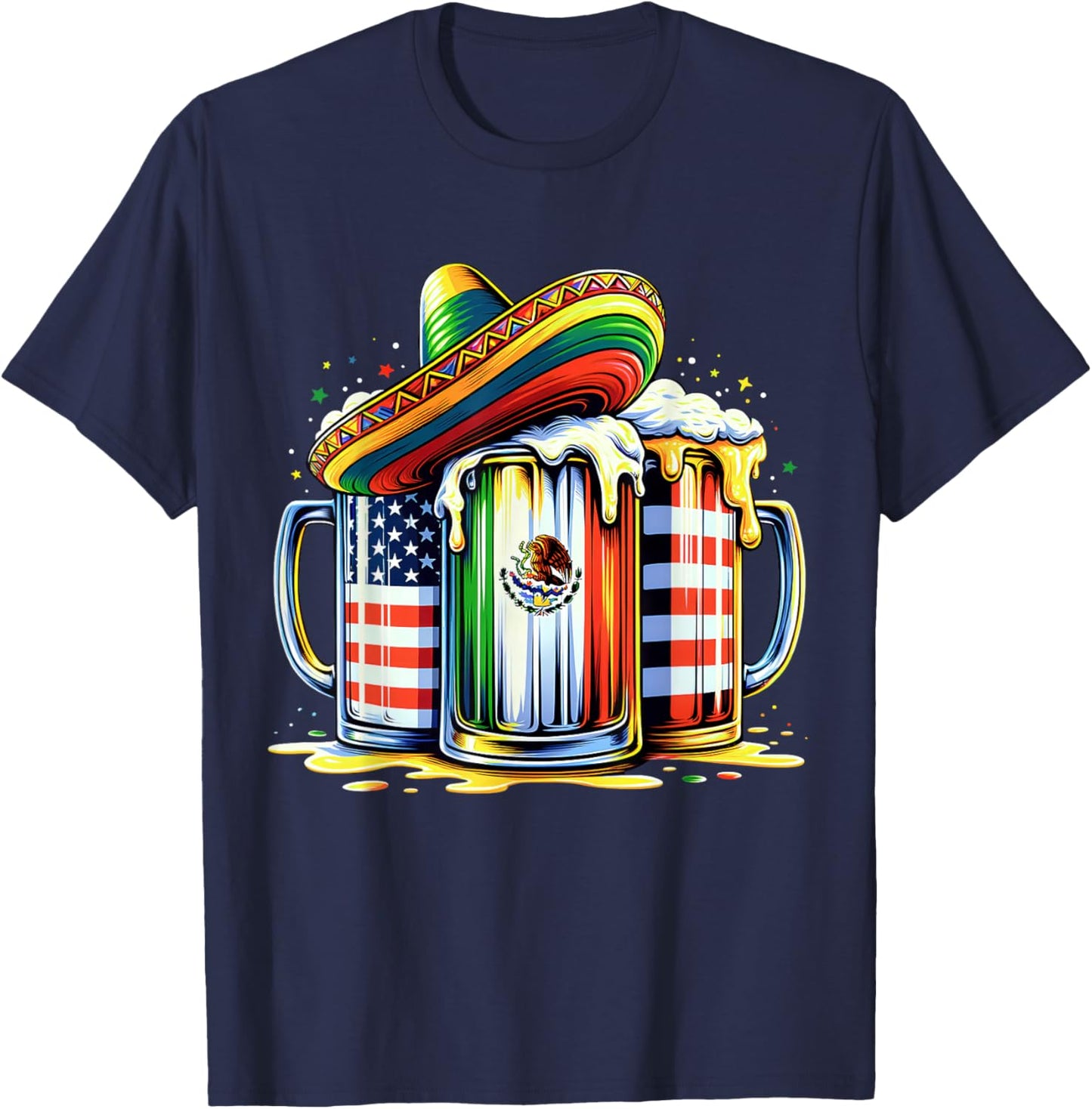Beer Mexican USA Flag Cinco de Mayo Drinking Party Men Women T-Shirt - T-Shirt | Navy