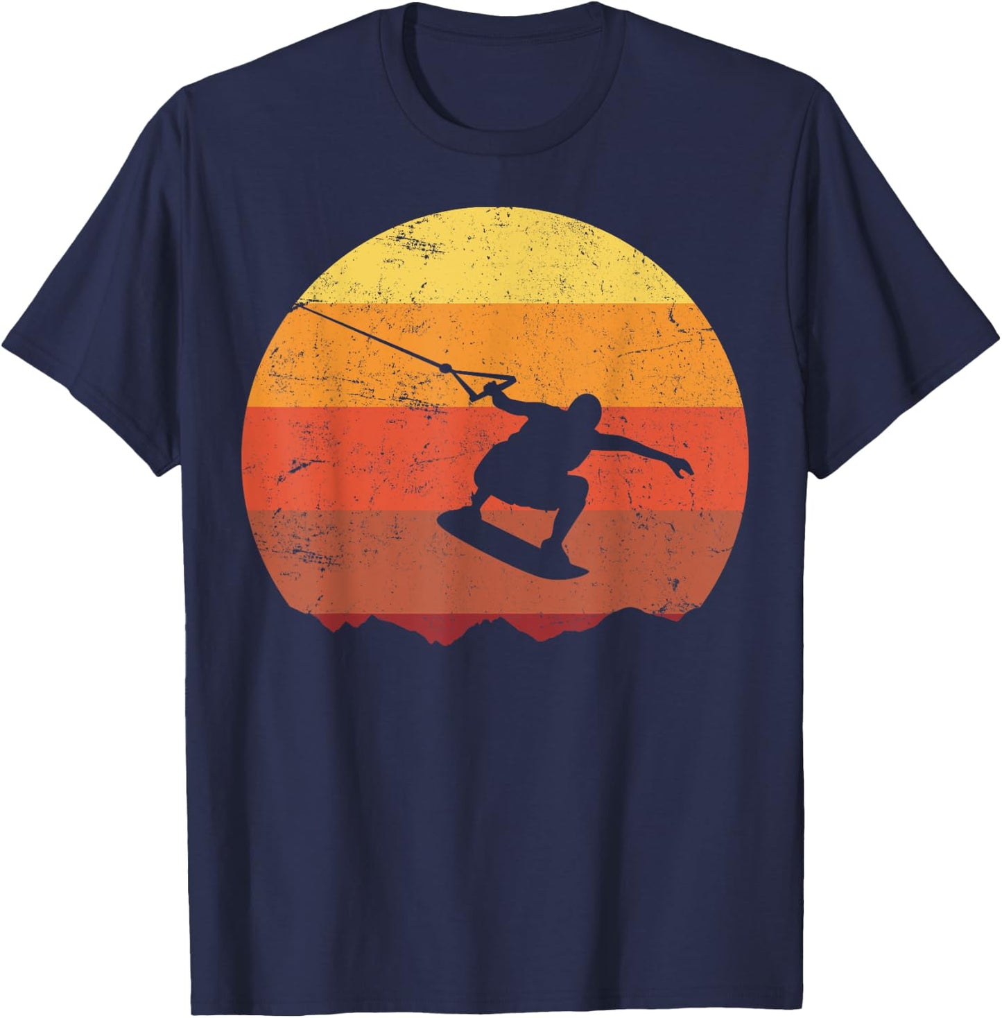 Retro Sunset Wakeboard , Men's Black Graphic Short Sleeve T-Shirt - T-Shirt | Navy