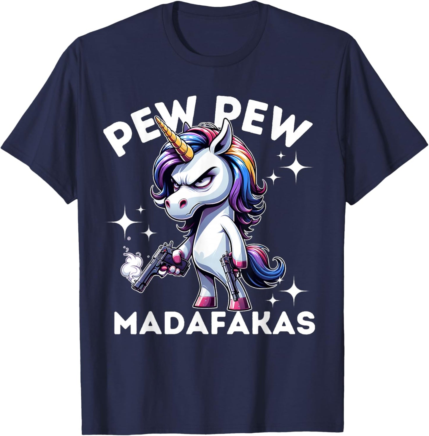 Pew Pew Madafakas Angry Unicorn crazy pew T-Shirt - T-Shirt | Navy