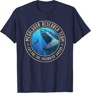 Megalodon Research Team Logo Emblem Dinosaur Shark T-Shirt - T-Shirt | Navy
