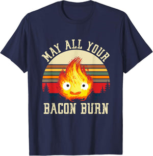 Vintage Retro May All Your Bacon Burn BBQ Grunge T-Shirt - T-Shirt | Navy