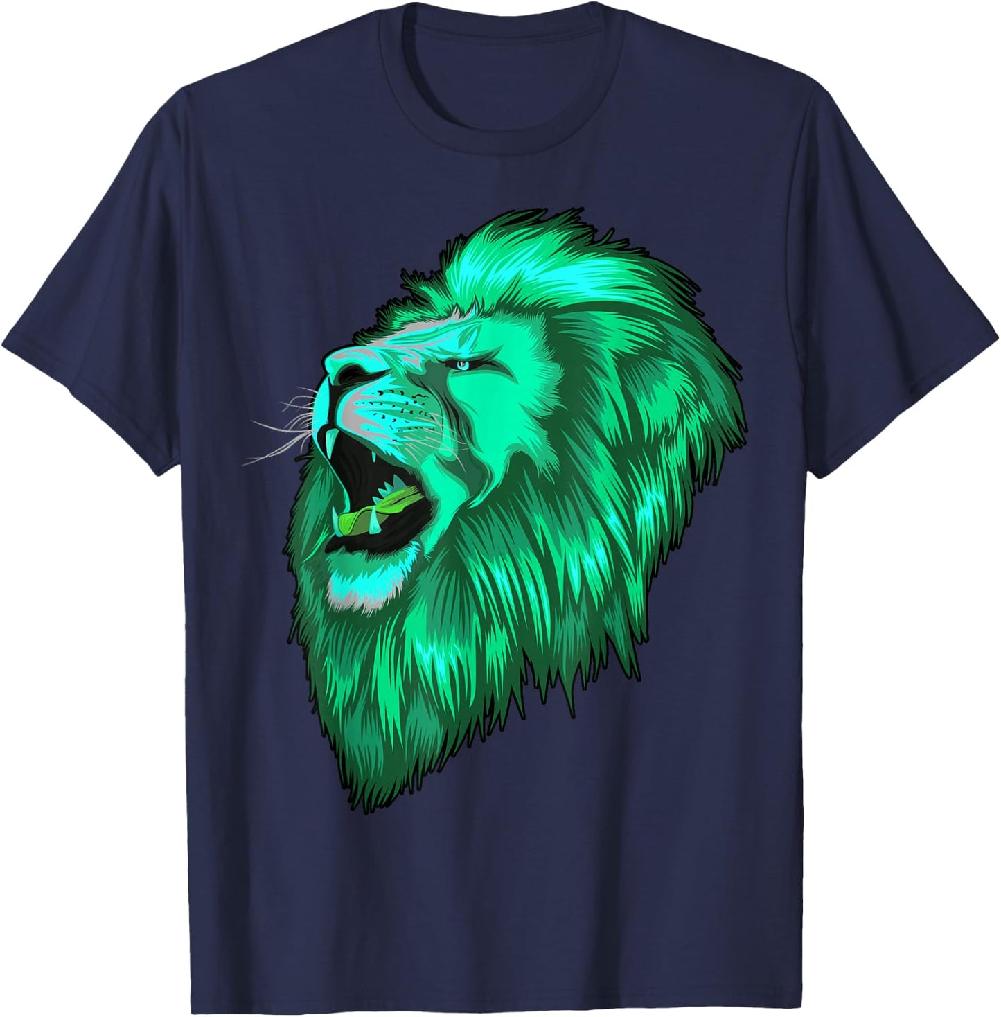 Green Mint Lion Head Lion King of Animals Cats T-Shirt - T-Shirt | Navy