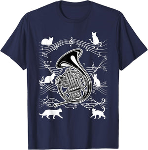 Horn Player Cats for Cat Loving French Horn Player T-Shirt - T-Shirt | Navy