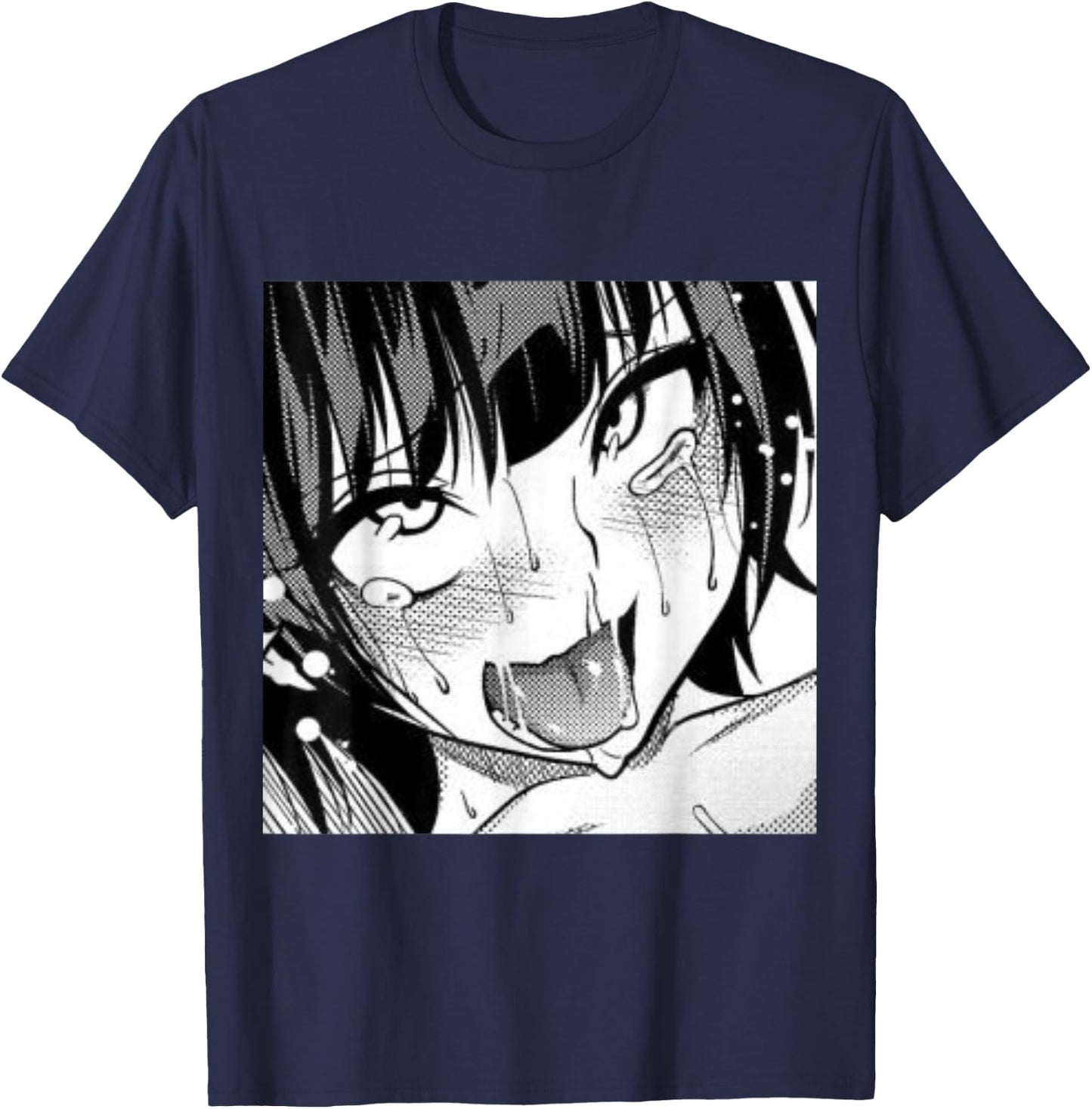 Ahegao Anime Girl with Tongue and Hands Out Weeb T-Shirt - T-Shirt | Navy