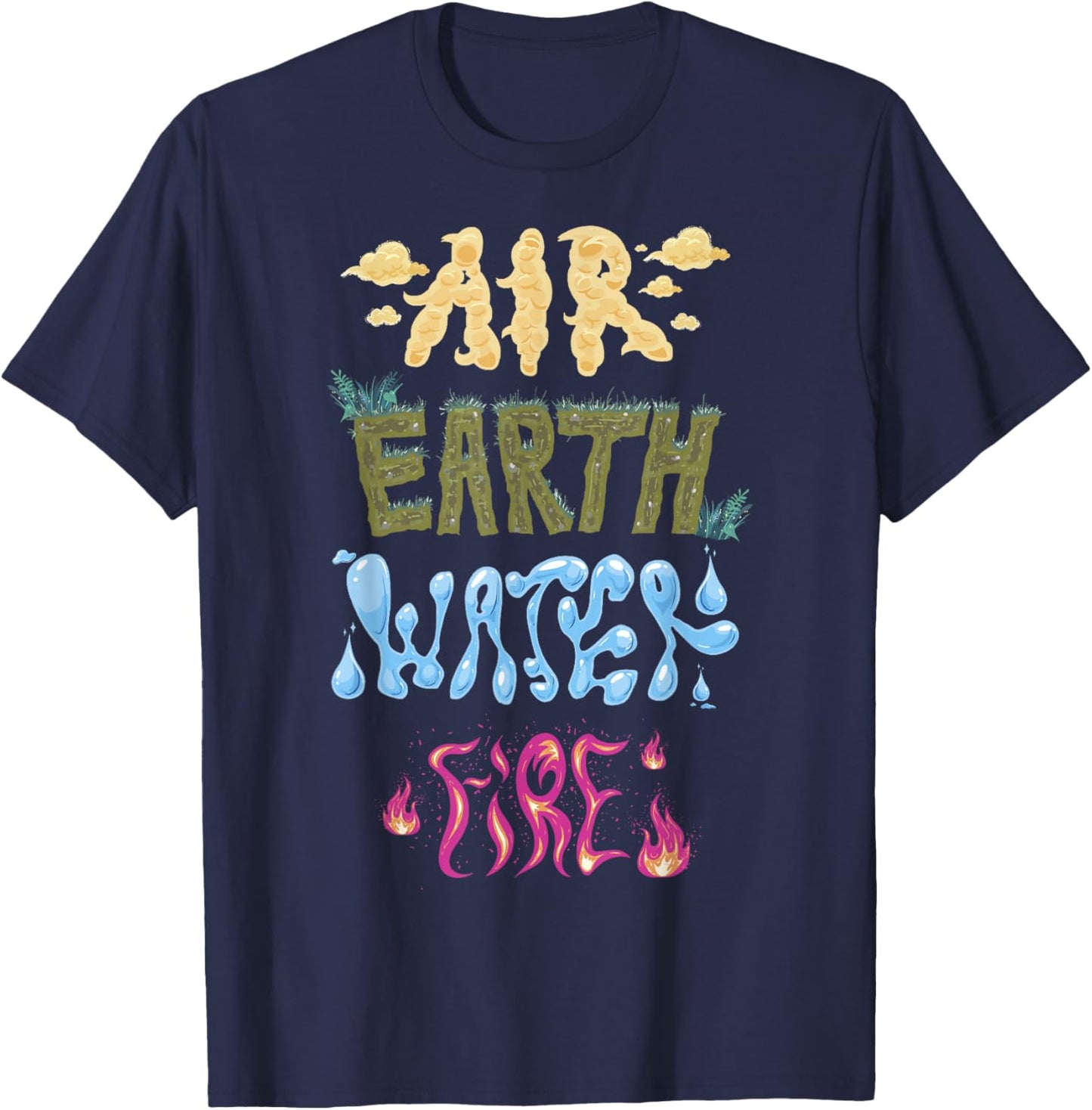 Disney Pixar Elemental Air Earth Water Fire Stylized Text T-Shirt - T-Shirt | Navy