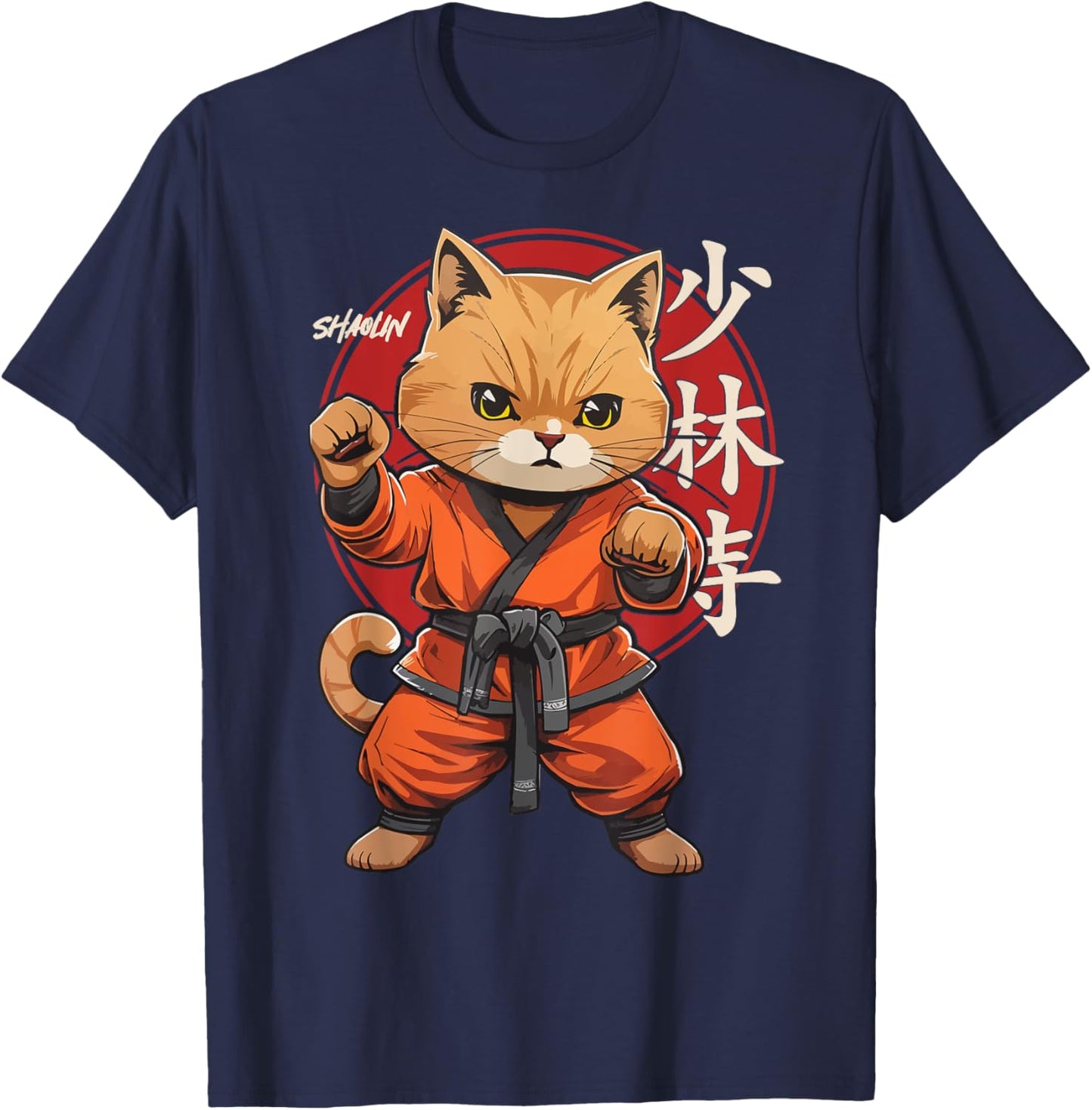 Shaolin Monk Retro Cat Martial Arts Kung Fu Shaolin Cat Women Girls Kids T-Shirt - T-Shirt | Navy