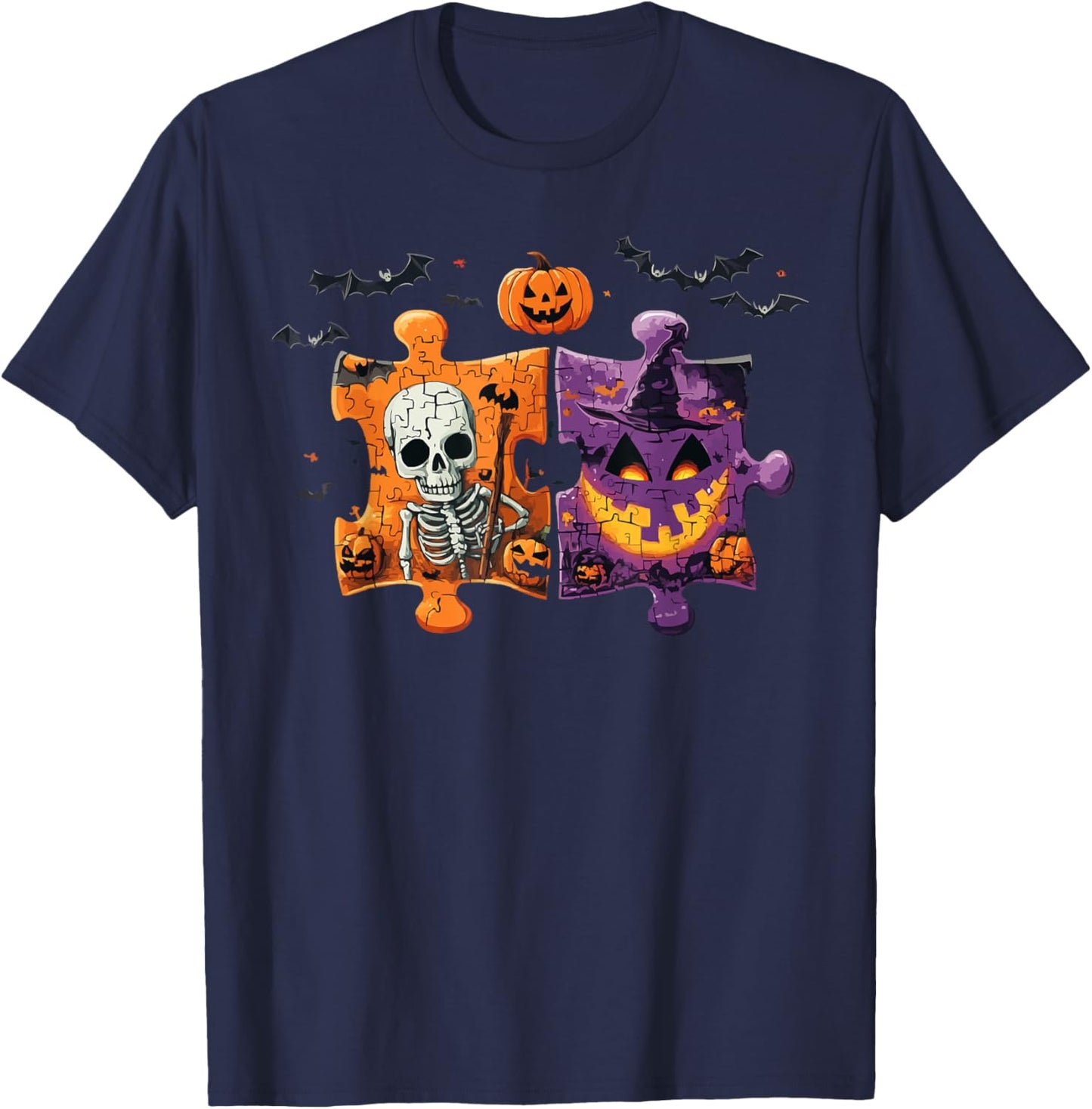 Support Autism Halloween Spooky Autistic Trick Or Treat T-Shirt - T-Shirt | Navy