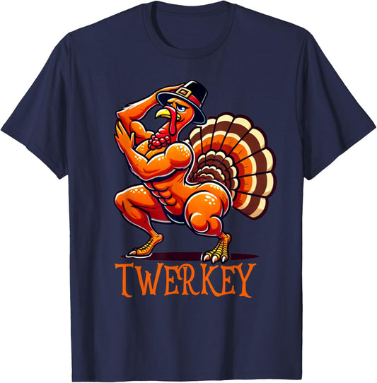 Twerkey Twerk Twerking Funny Dancing Turkey Thanksgiving T-Shirt - T-Shirt | Navy
