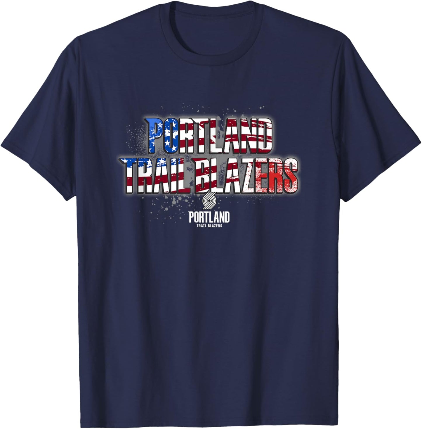 NBA Portland Trail Blazers American Flag Distressed Paint T-Shirt - T-Shirt | Navy