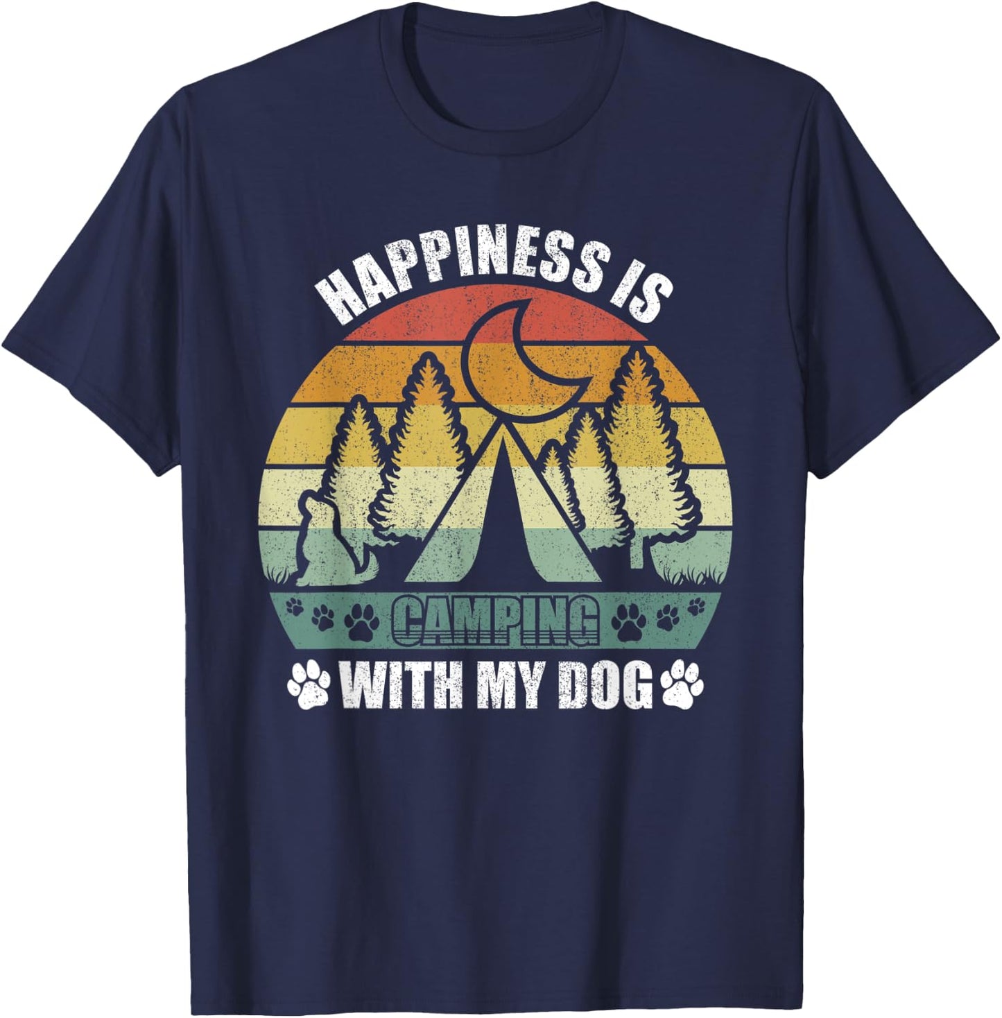 Retro Happiness Is Camping With My Dog Shirt Dog Camper's Women Kids T-Shirt - T-Shirt | Navy