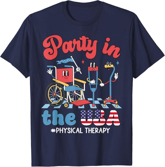 Party In The USA Physical Therapy PT Therapist 4th Of July Men T-Shirt - T-Shirt | Navy