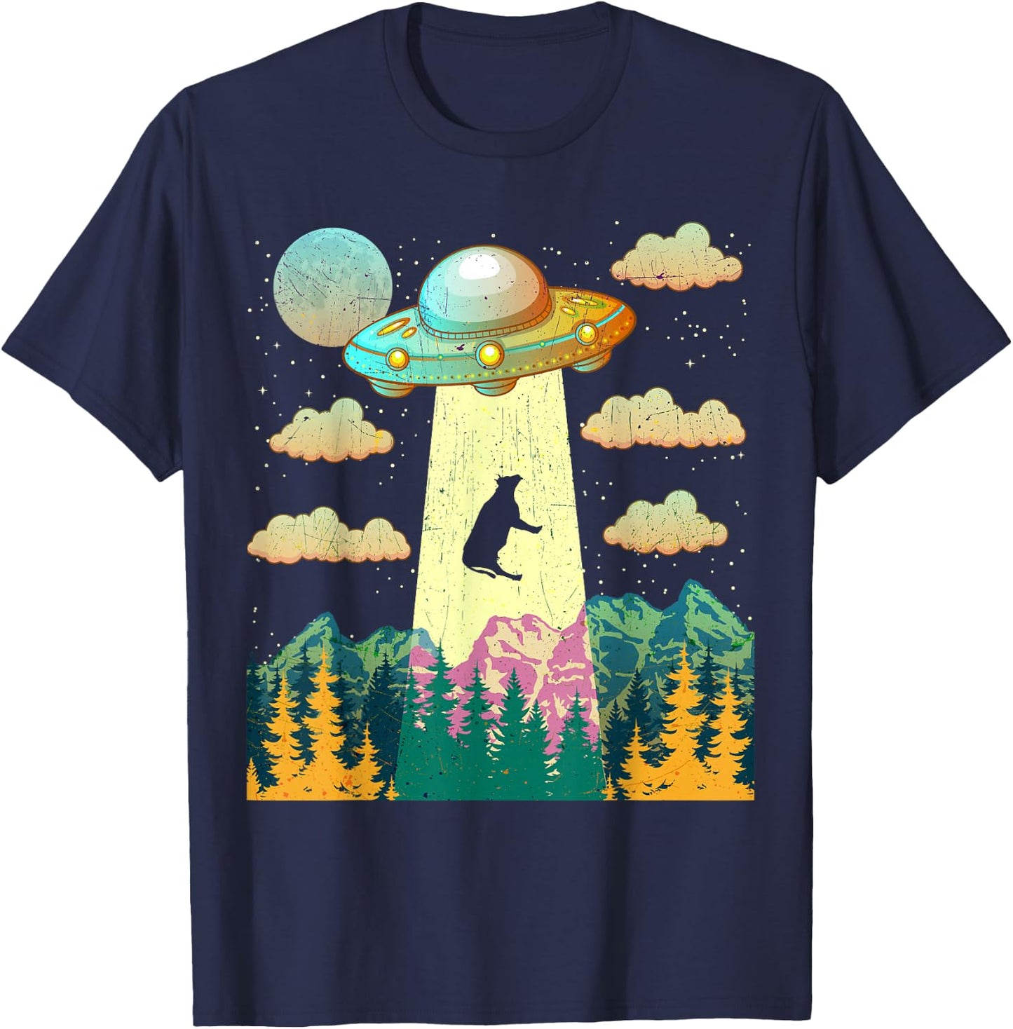Cow UFO Abduction Vintage BELIEVE Retro Gift T-Shirt - T-Shirt | Navy
