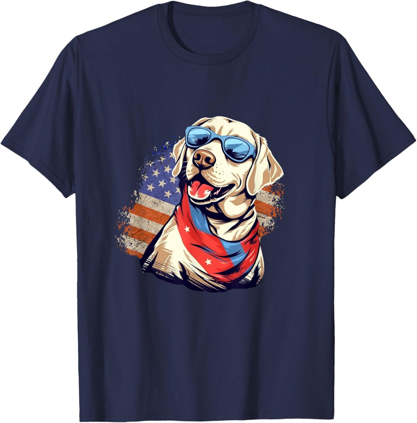 Yellow Lab 4th of July Design: Patriotic Pup Labrador Pride T-Shirt - T-Shirt | Navy