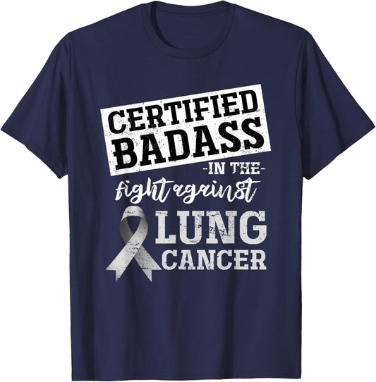 Lung Cancer Warrior Gift Funny Lung Cancer Awareness T-Shirt - T-Shirt | Navy