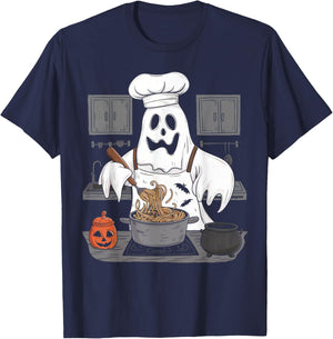 Ghost Cooking Halloween Chef Kitchen Restaurant Staff Crew T-Shirt - T-Shirt | Navy