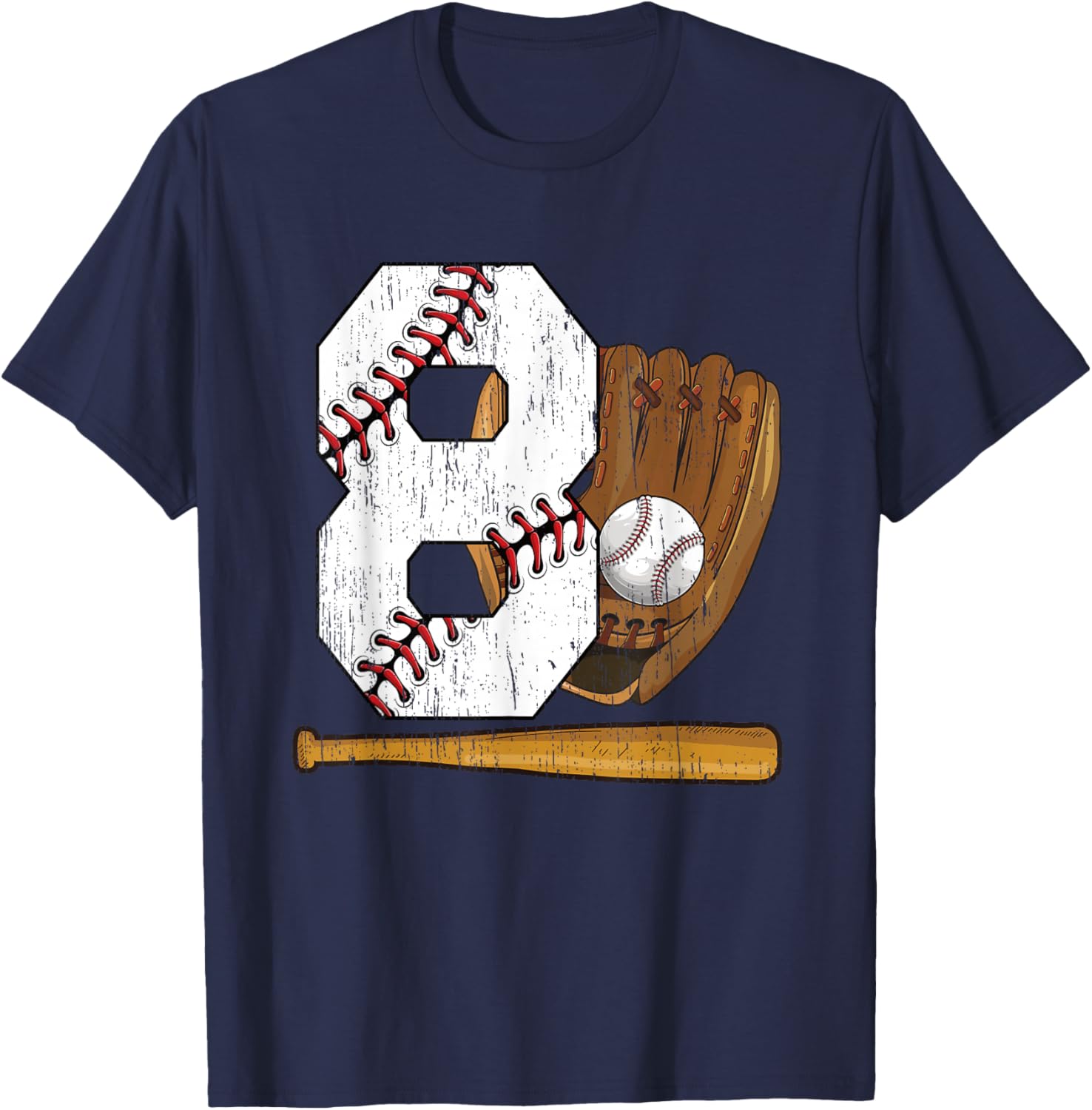 8th Birthday Baseball Boy Eight Year Old Baseball Player T-Shirt - T-Shirt | Navy