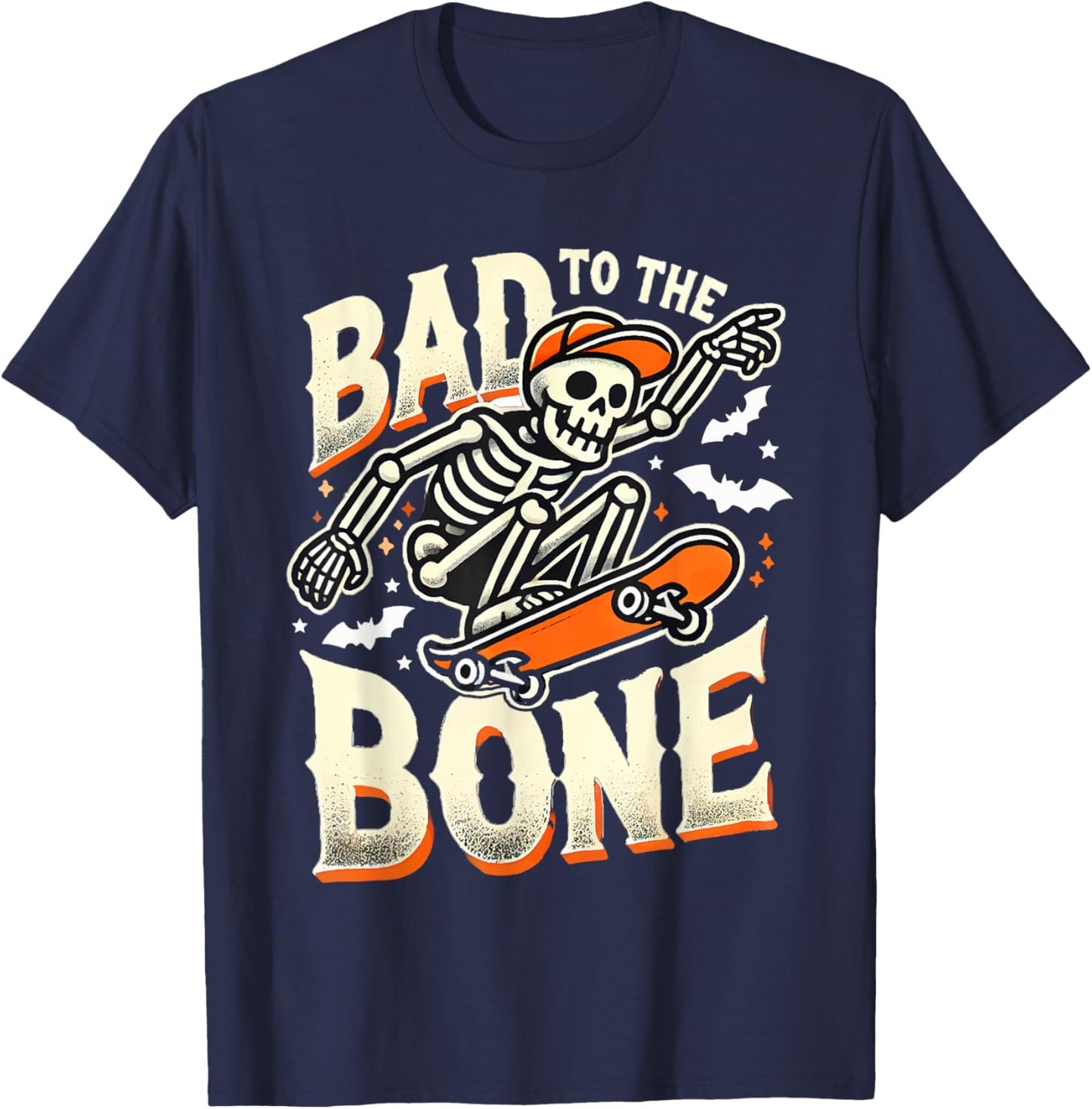 Bad To The Bone Skate Skateboard Shirt Youth Boys Girls T-Shirt - T-Shirt | Navy