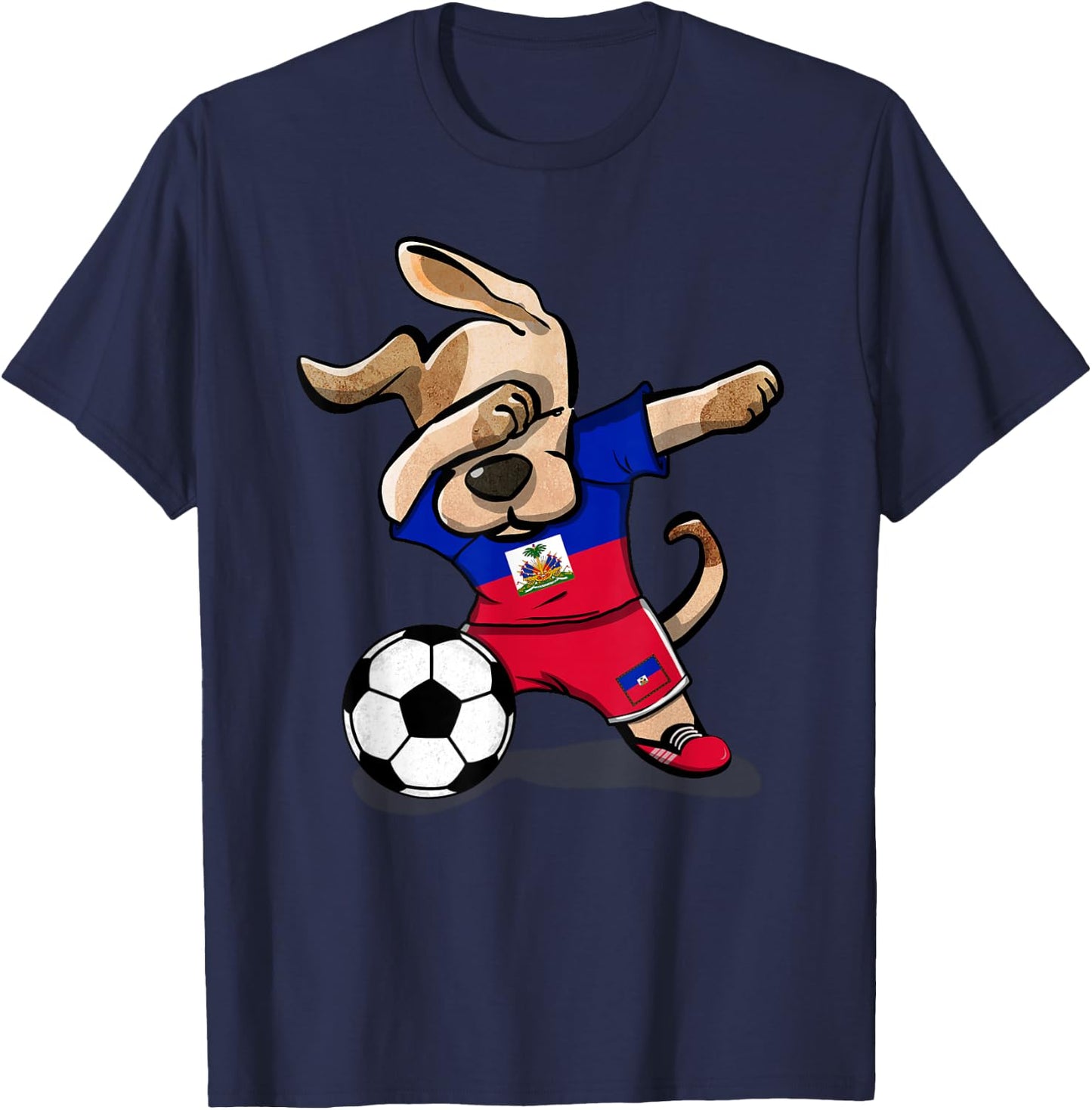 Dabbing Dog Haiti Soccer Jersey Haitian Football Lover Gift Women Girls Kids T-Shirt - T-Shirt | Navy