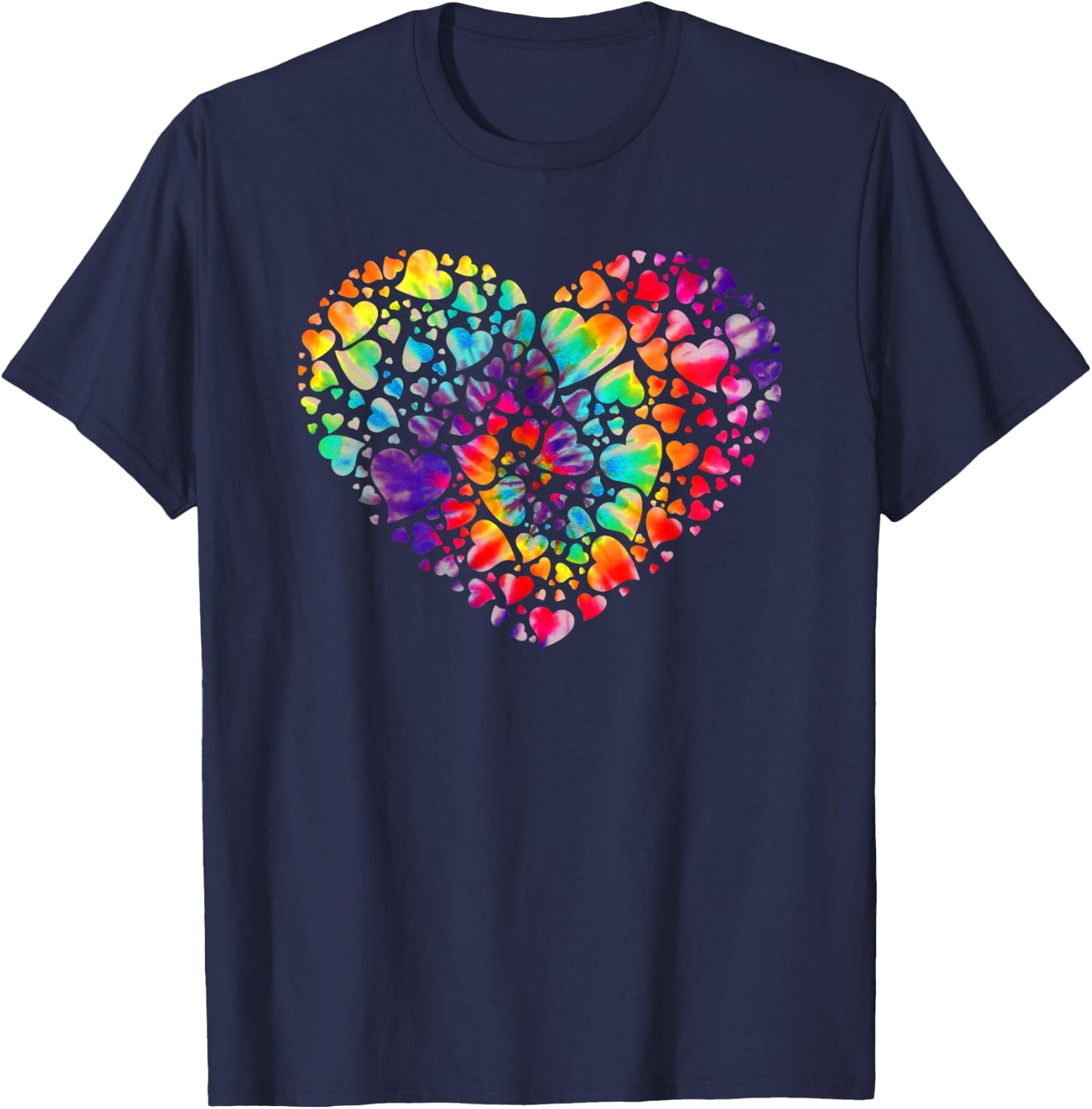 Colorful Tye Dye Die Tie Heart Valentine's Day Gift T-Shirt - T-Shirt | Navy
