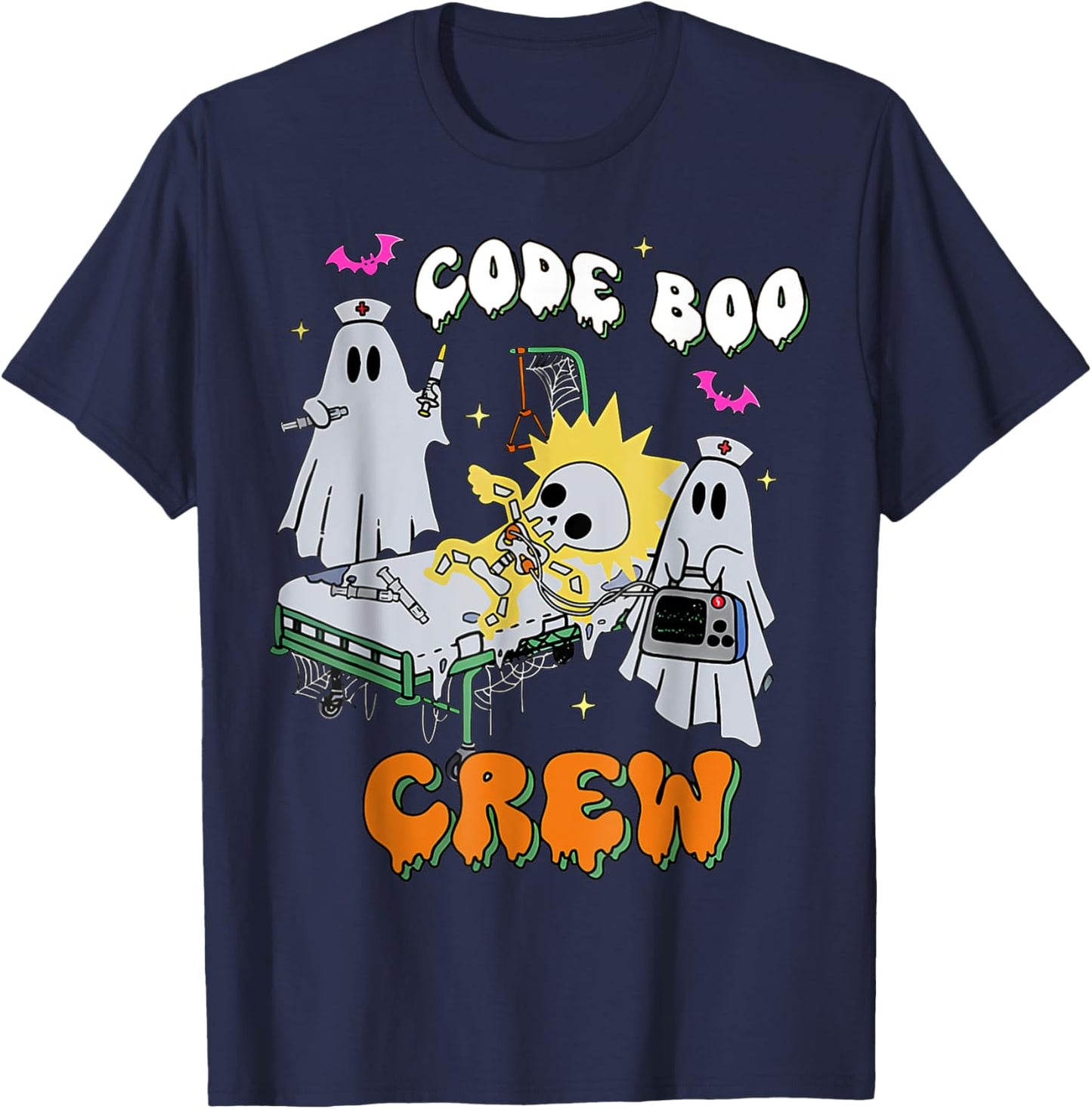 Code Boo Crew Funny Ghost Nurse Halloween Costume Nursing T-Shirt - T-Shirt | Navy