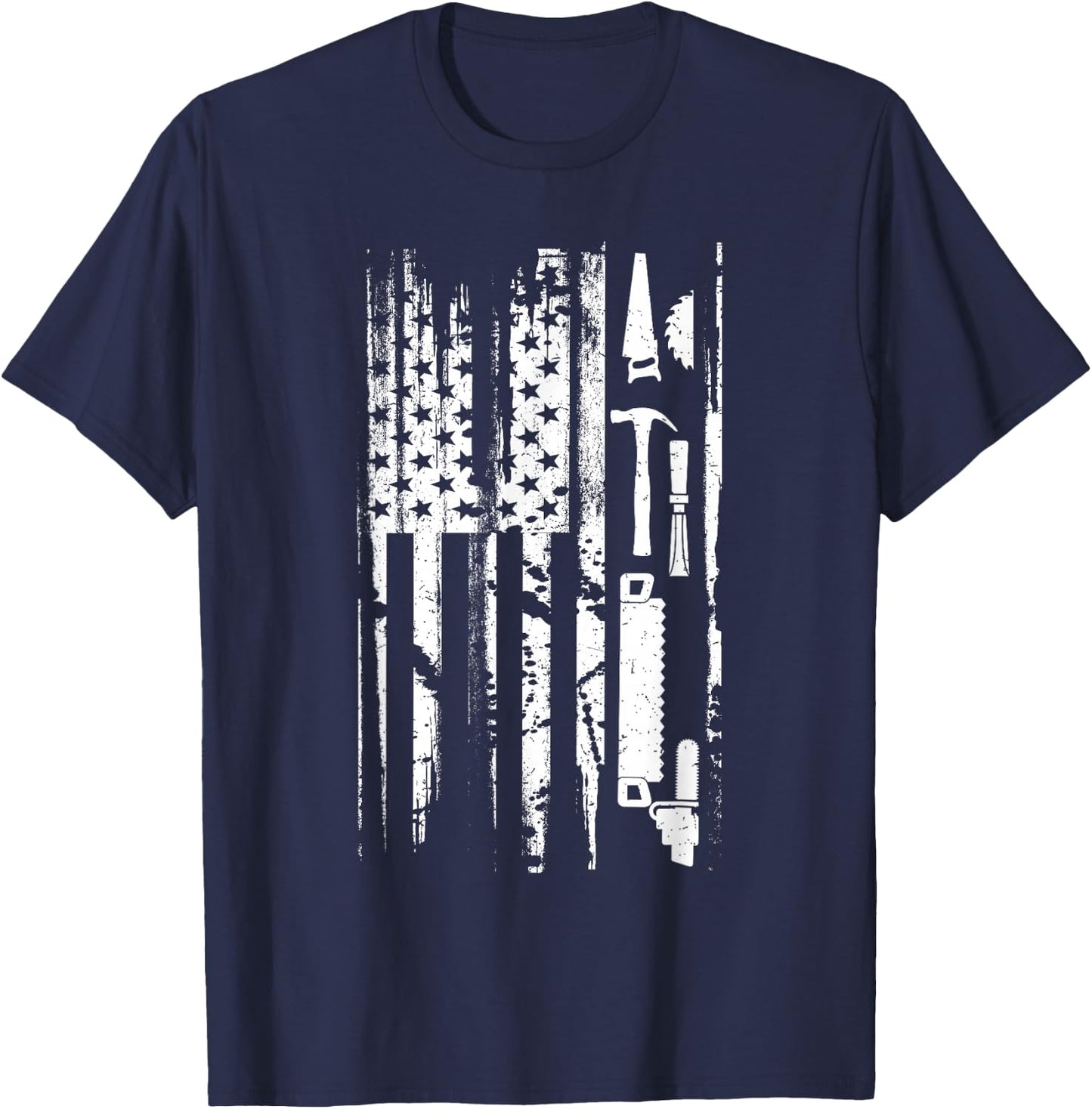 American Flag Woodworking Gift Carpenter Wood Working Small T-Shirt - T-Shirt | Navy