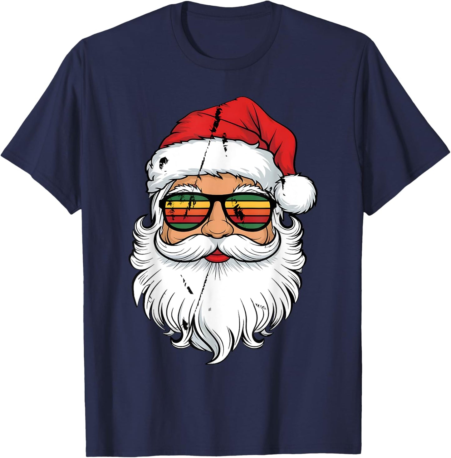Santa Face Retro Sunglasses Christmas Men Boys Xmas Santa T-Shirt - T-Shirt | Navy