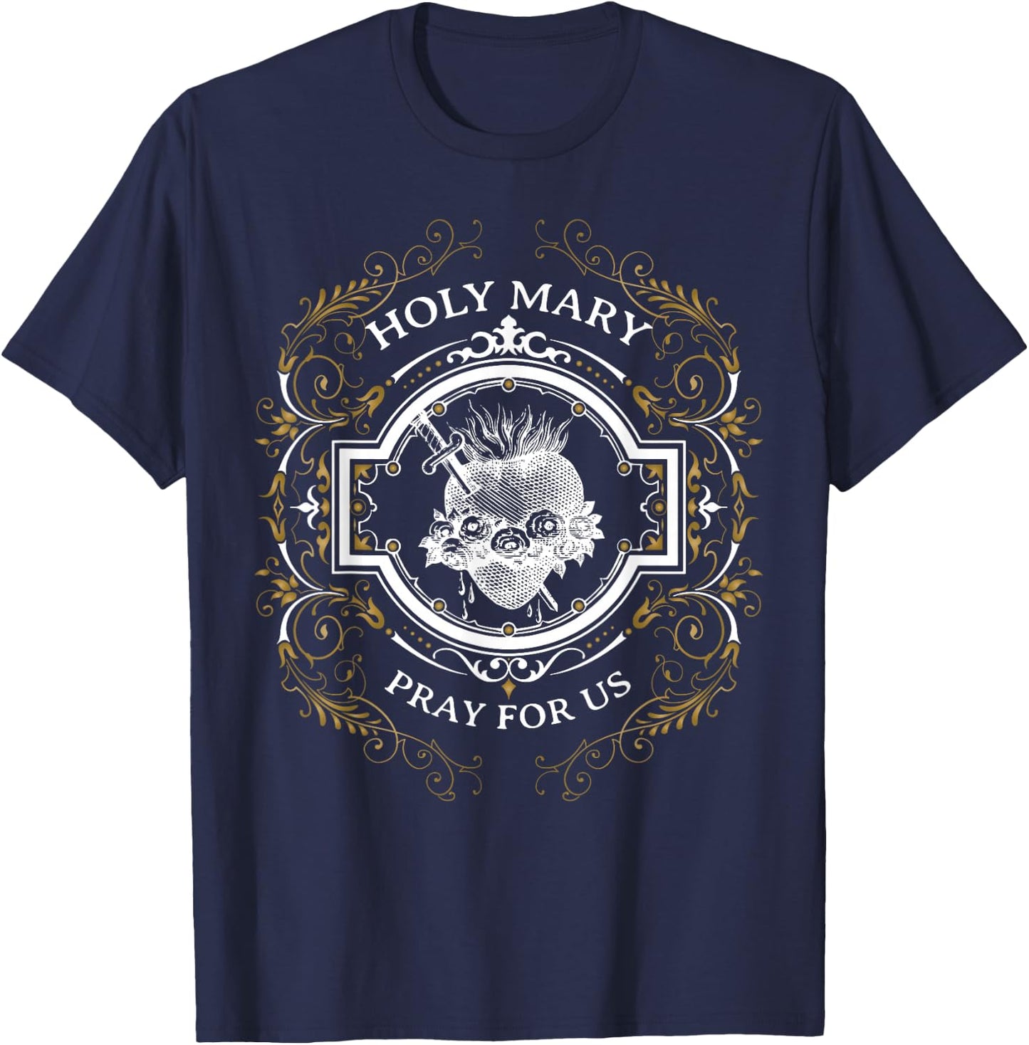 Holy Mary Immaculate Heart Blessed Mother Catholic Vintage T-Shirt - T-Shirt | Navy