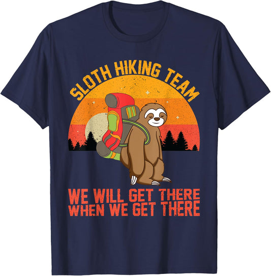 Sloth Hiking Team We Will Get There Retro Vintage T-Shirt - T-Shirt | Navy