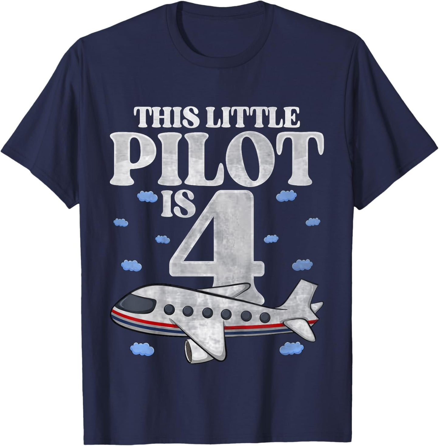 Kids This Little Pilot Is 4 Airplane Four Years Old 4th Birthday T-Shirt - T-Shirt | Navy